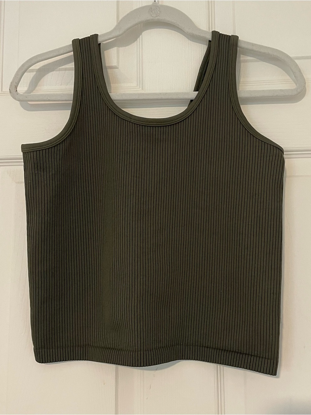 Offline by aerie Ribbed Scoop Tank in Olive Green